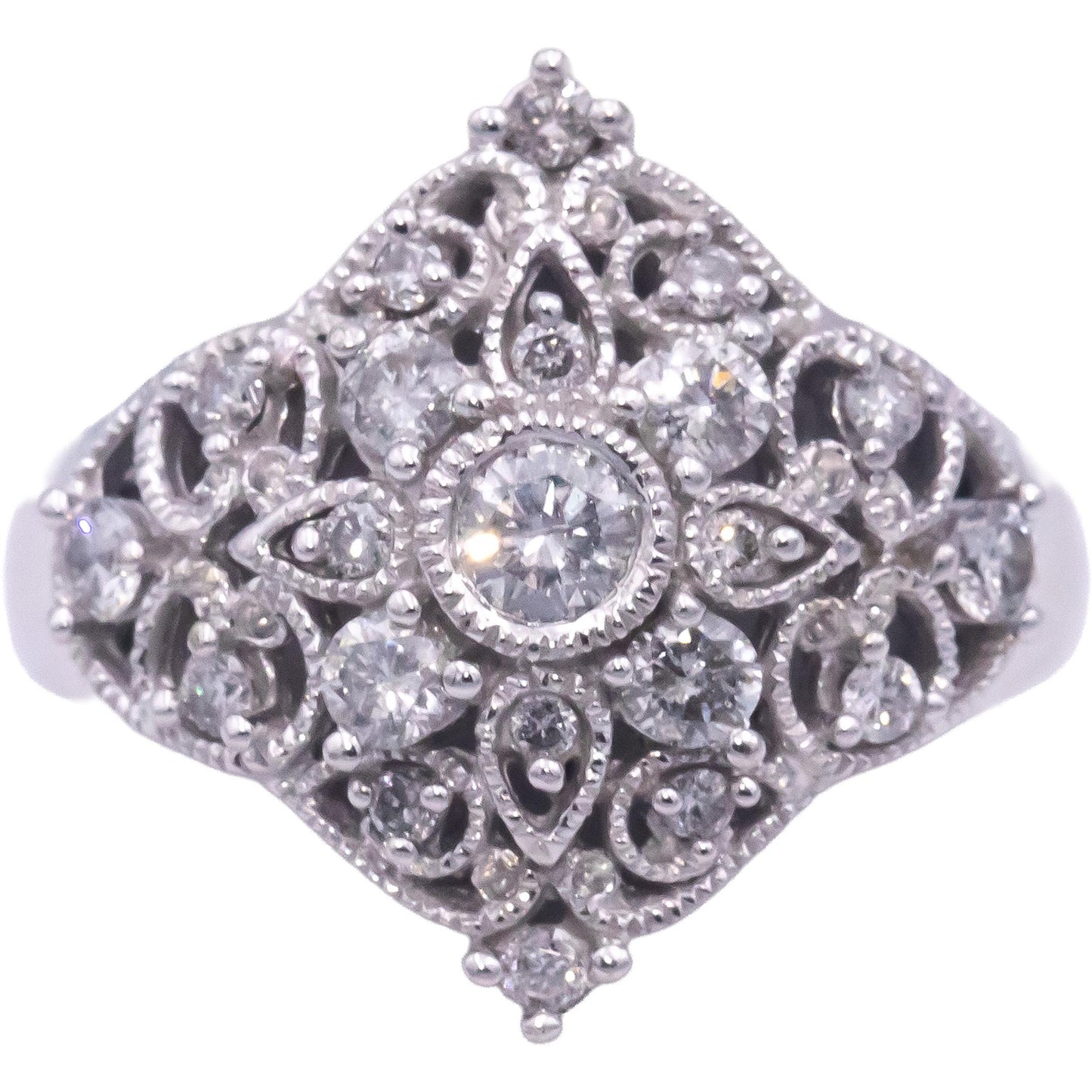 14k White Gold 0.60CT Round Cut Diamond Cocktail Ring Size 7