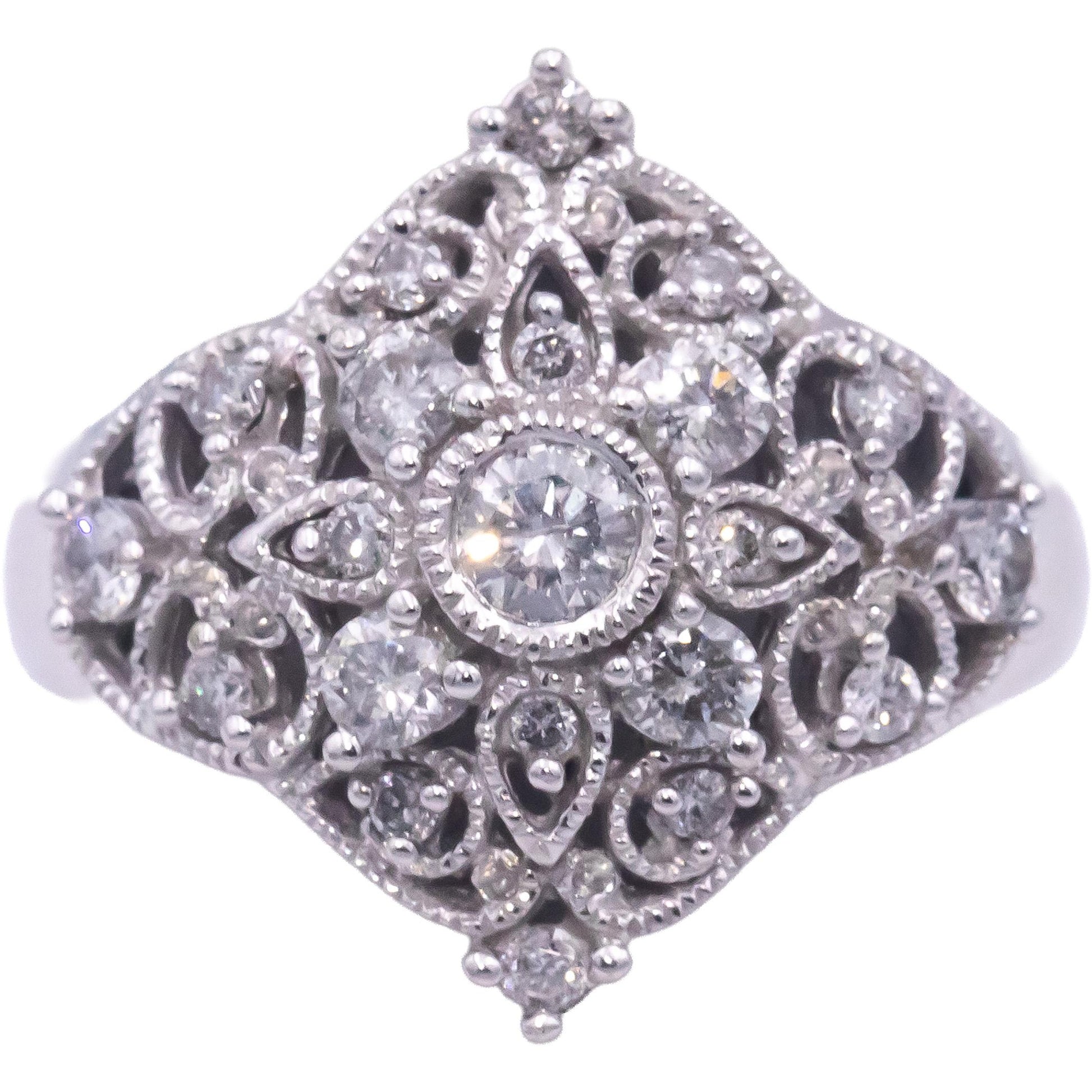 14k White Gold 0.60CT Round Cut Diamond Cocktail Ring Size 7