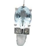 14k White Gold Round Diamond Oval Cut Aquamarine Earrings 3.04CT