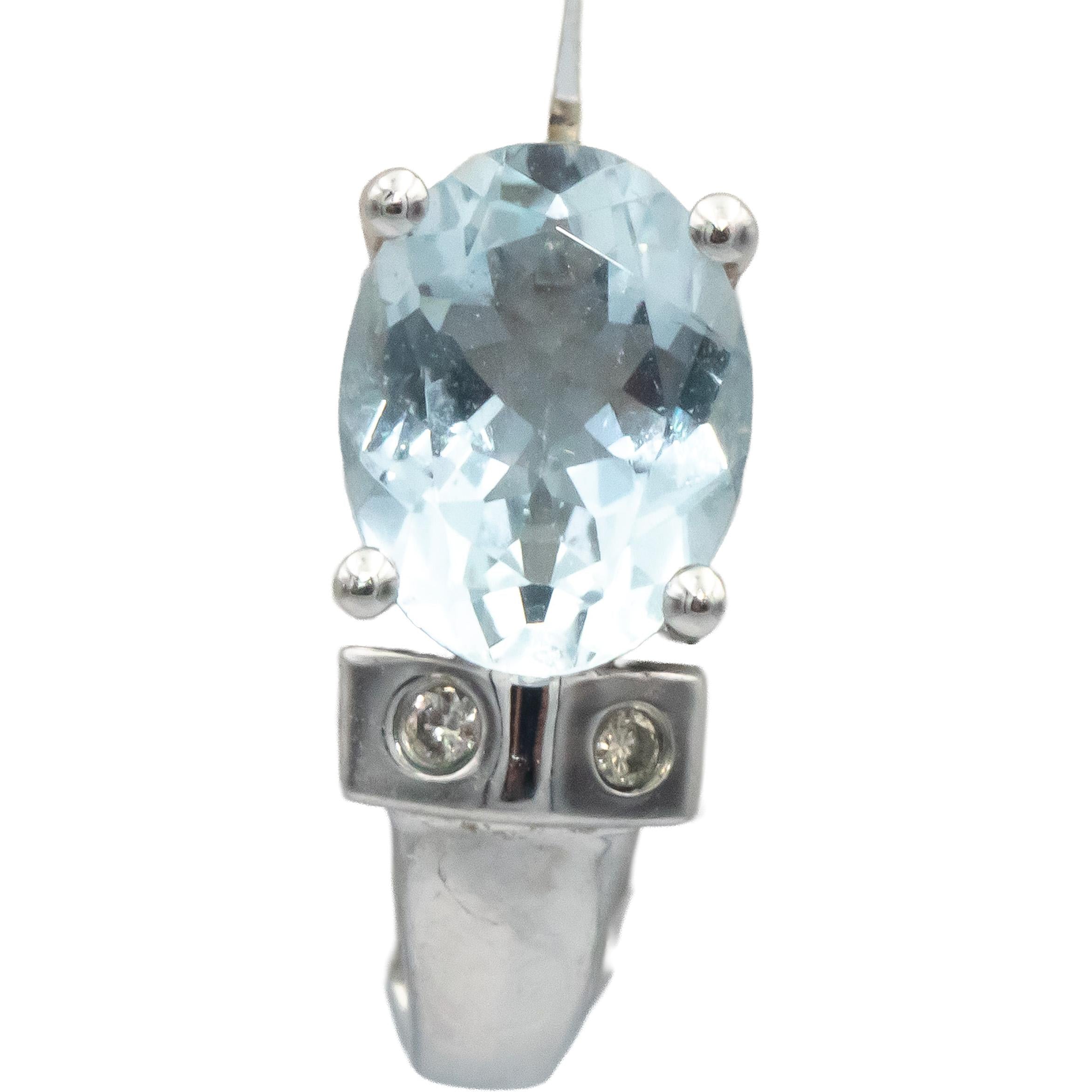 14k White Gold Round Diamond Oval Cut Aquamarine Earrings 3.04CT