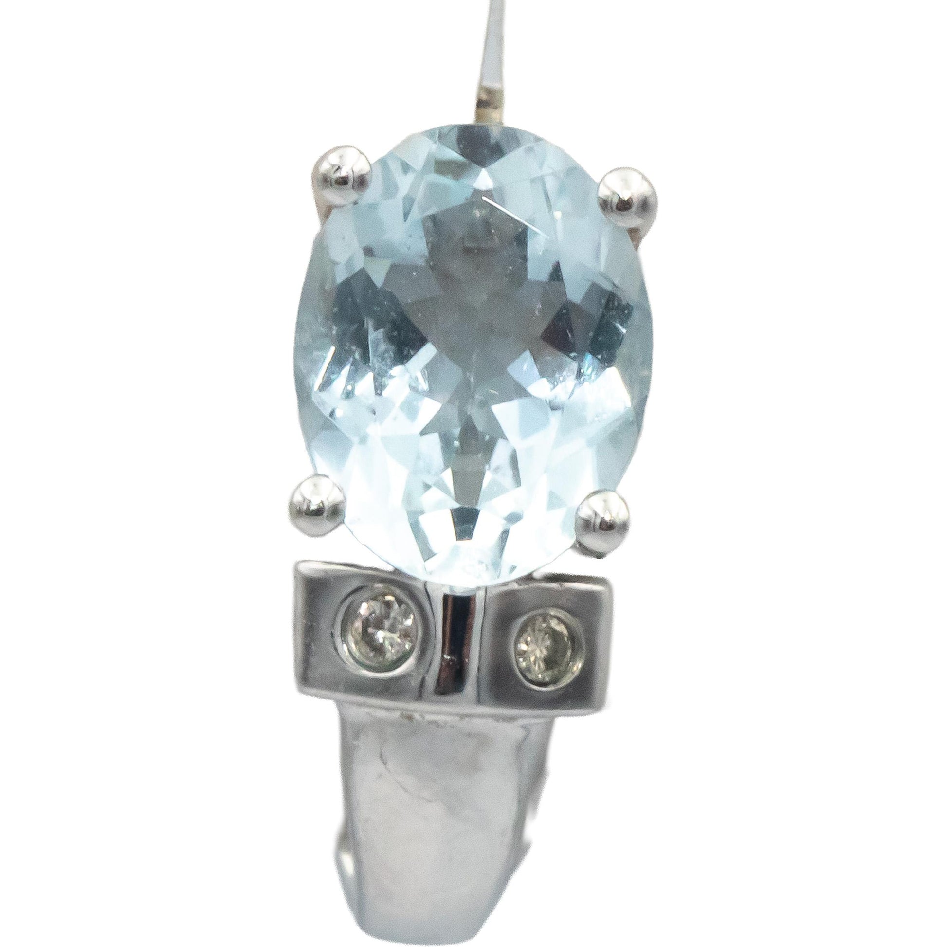 14k White Gold 3.04CT Round Cut Diamond Oval Cut Aquamarine Earrings