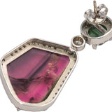 18k White Gold Diamond Green & Pink Tourmaline Dangle Earrings 12.50CT