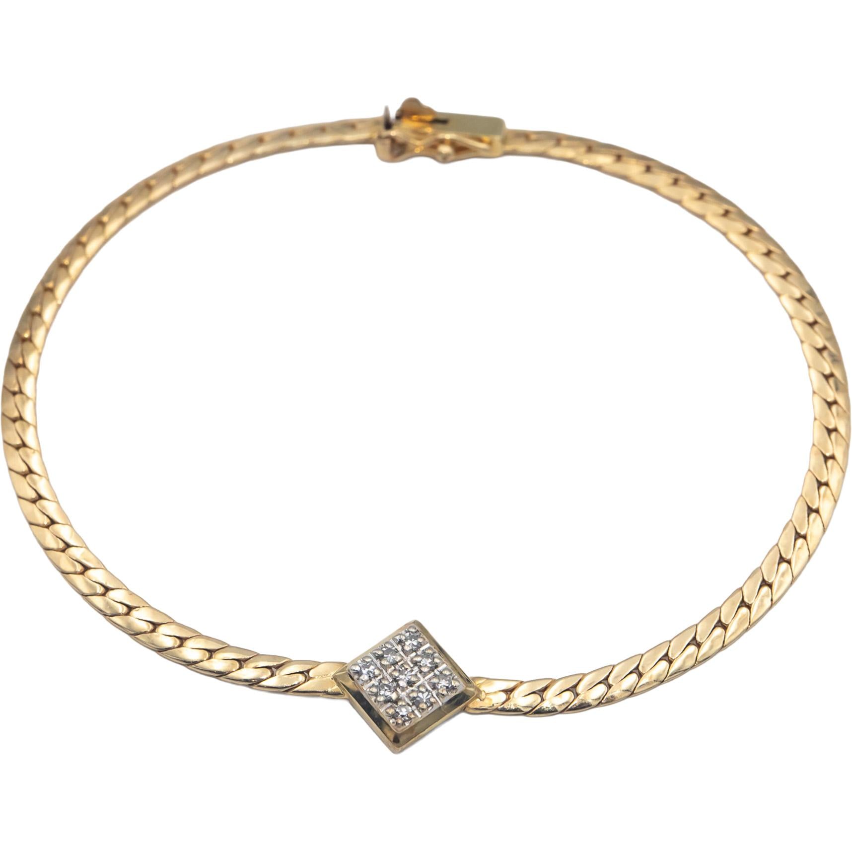 14k Yellow Gold Jewelry 0.10CT VS Round Cut Diamond Flat Link Bracelet