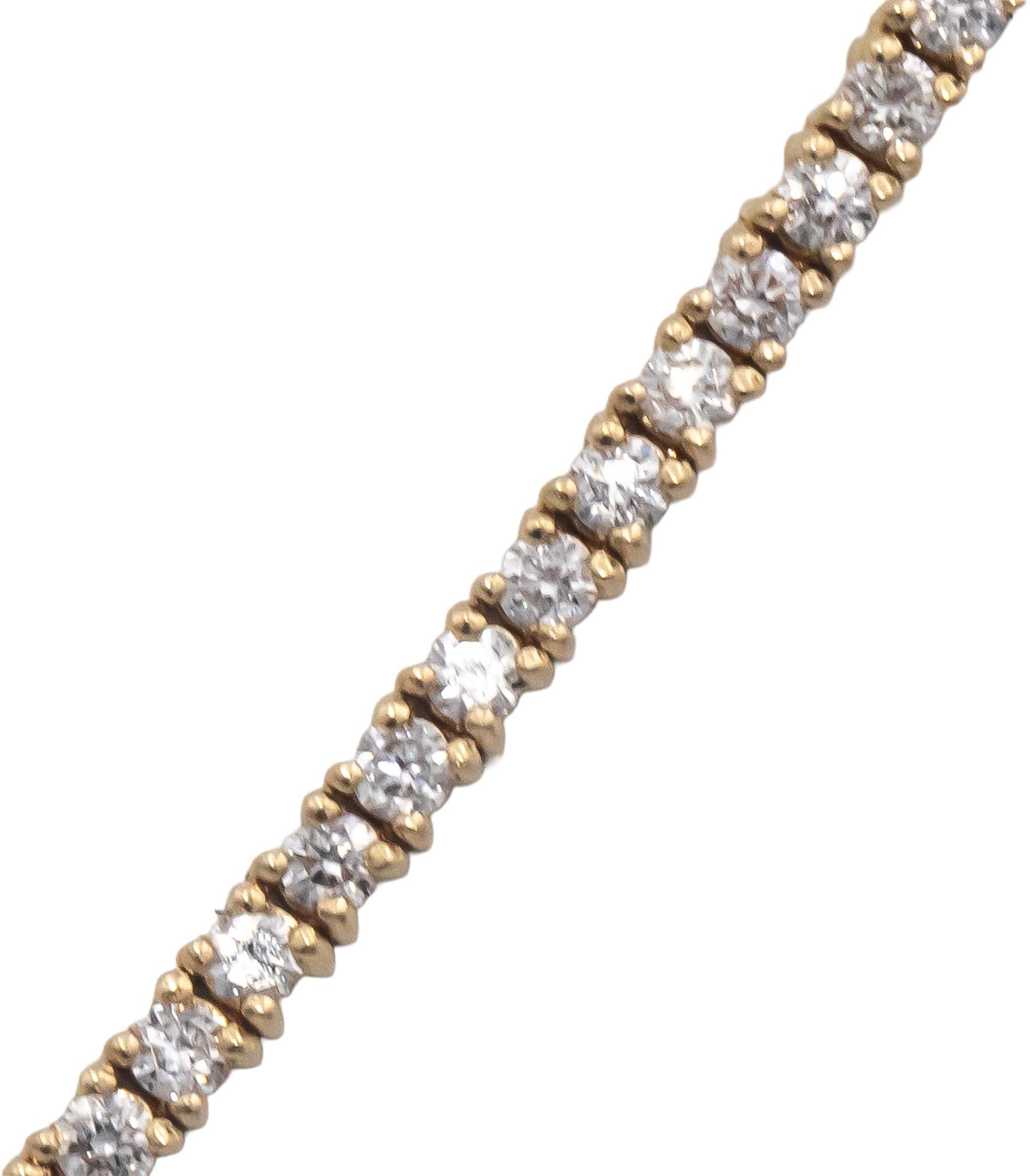 14k Yellow Gold Round Cut Diamond Tennis Necklace Chain 18.5" Long 5.16CT