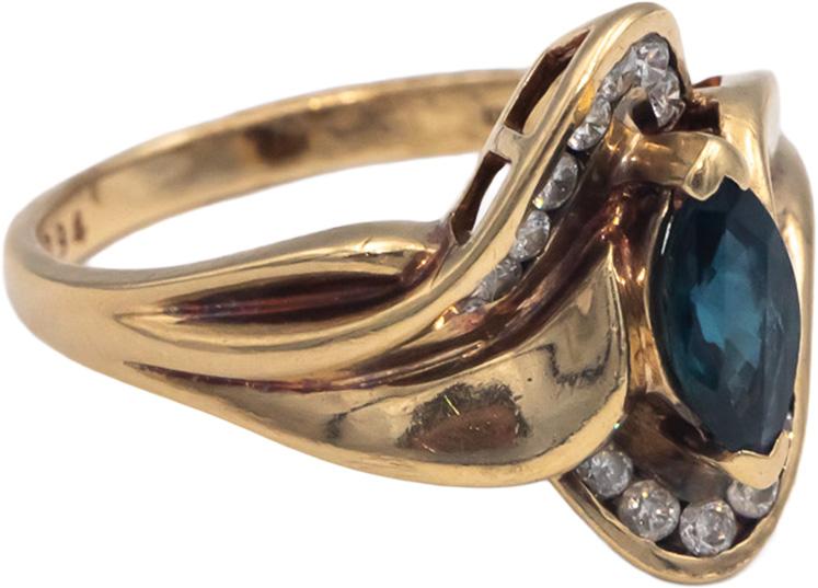 10k Yellow Gold Jewelry 1.0CT Diamond and Sapphire Cocktail Ring Size 7