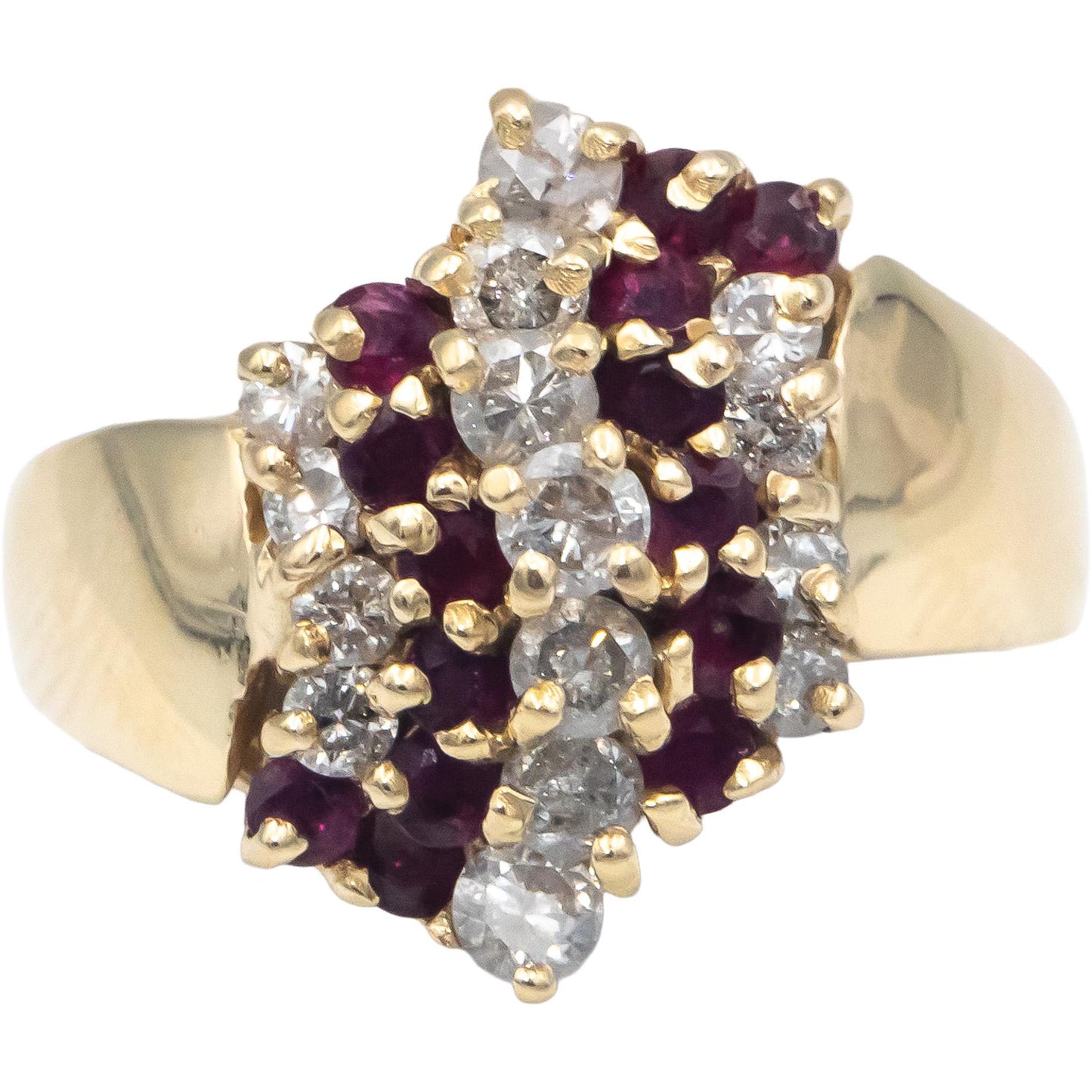 14k Yellow Gold Diamond and Ruby Cluster Cocktail Ring 1.0CT Size 7.25