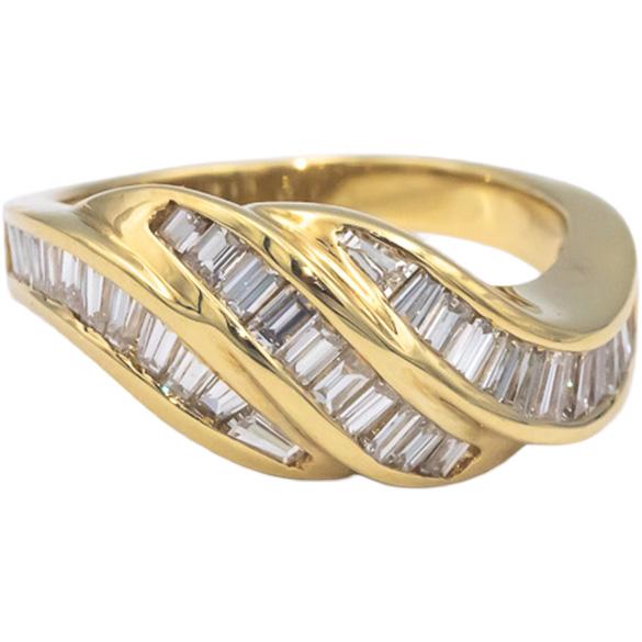 Estate 18k Yellow Gold VS Baguette Cut Diamond Cocktail Ring 1.0CT Size 5.5