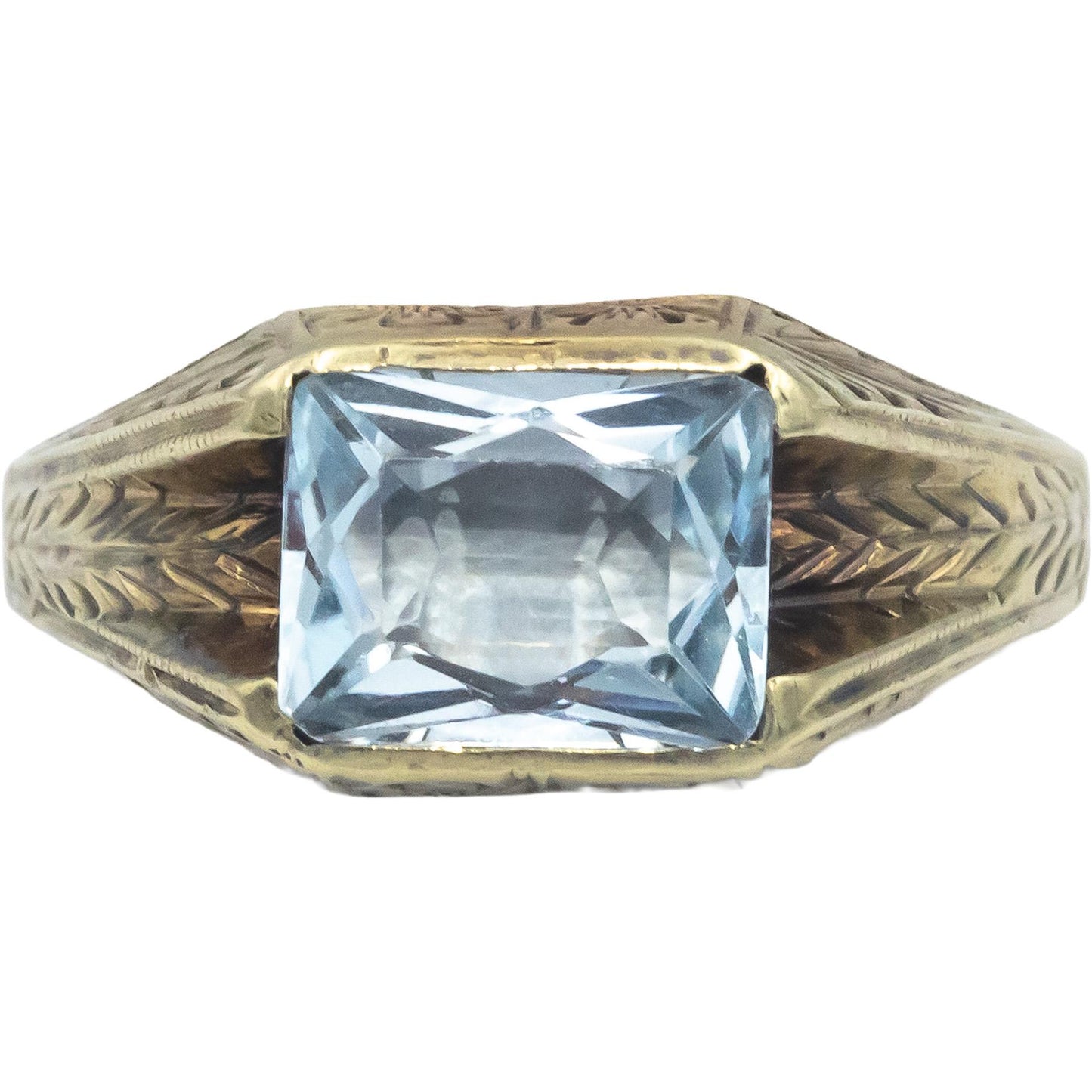 Vintage Antique 10k Yellow Gold 2.0CT Aquamarine Solitaire Filigree Ring Size 9