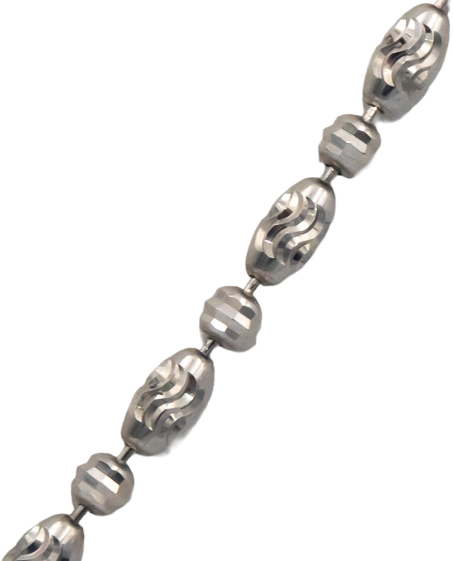 14k White Gold Jewelry 18" Long Diamond Cut Beaded Necklace Chain