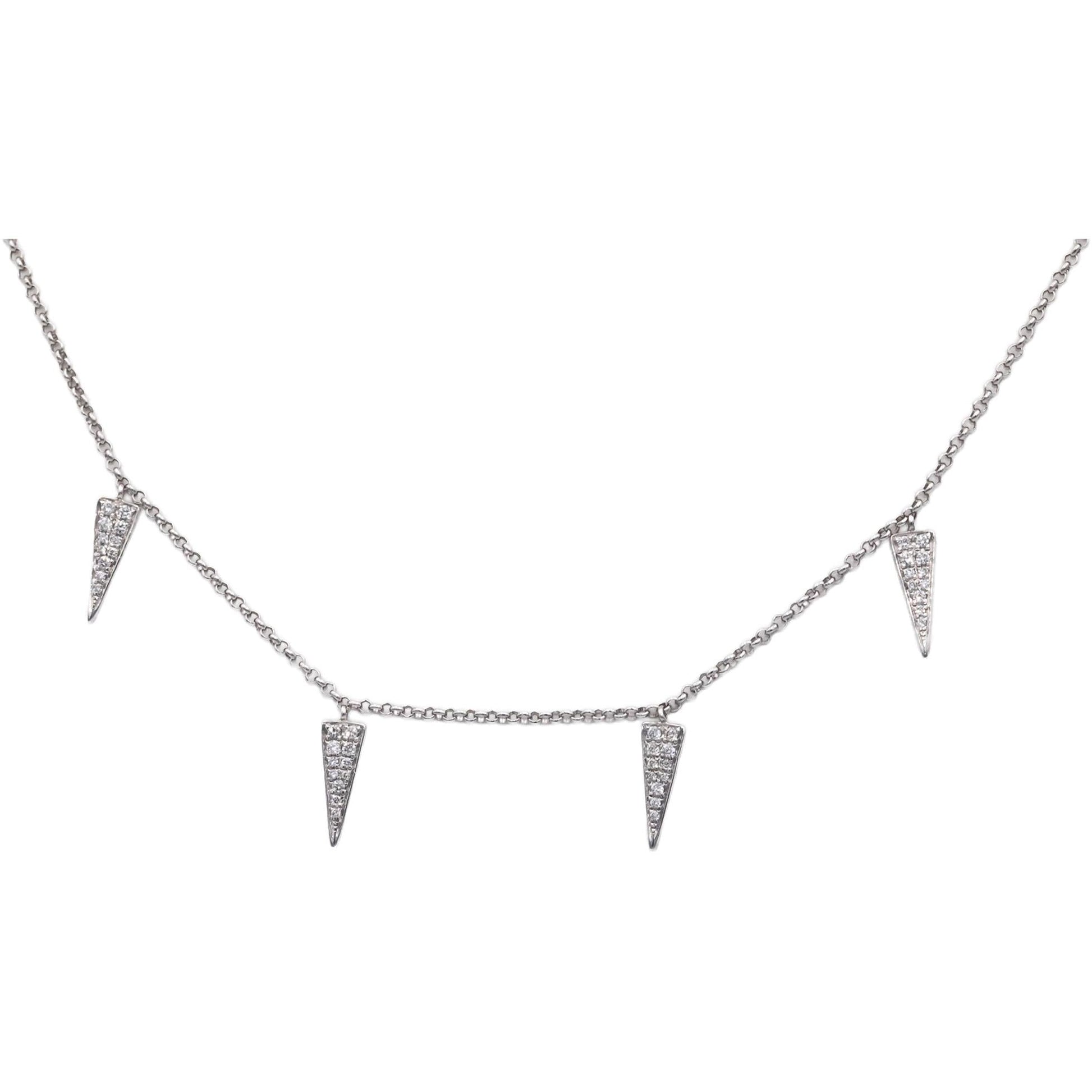 18k White Gold 0.15CT VS Diamond Dangle Charm Necklace w/ Adjustable Clasp