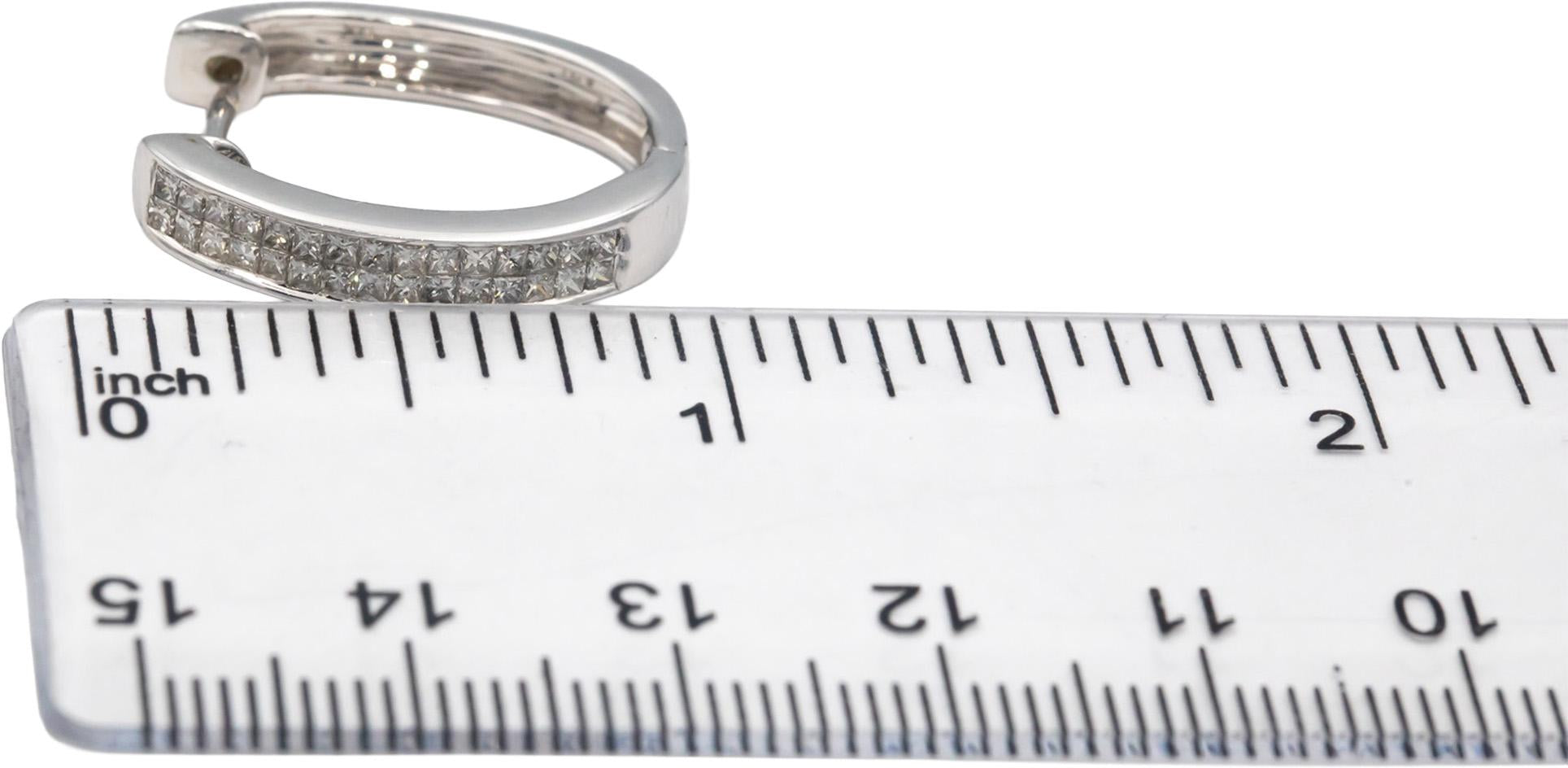 14k White Gold Princess Cut Invisible Set Oval Hoop Earrings 1.0CT