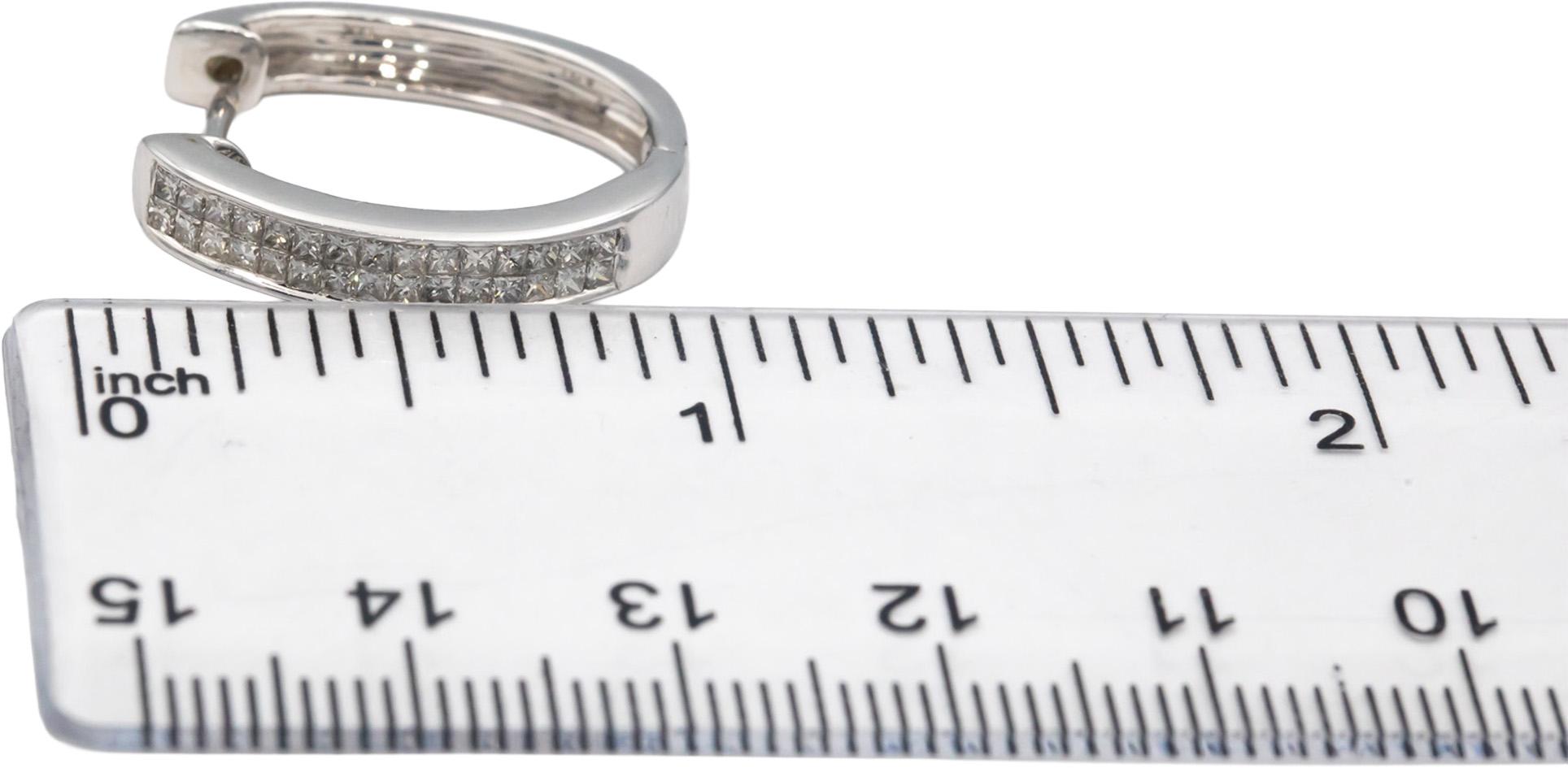 14k White Gold 1.0CT Princess Cut Invisible Set Oval Hoop Earrings