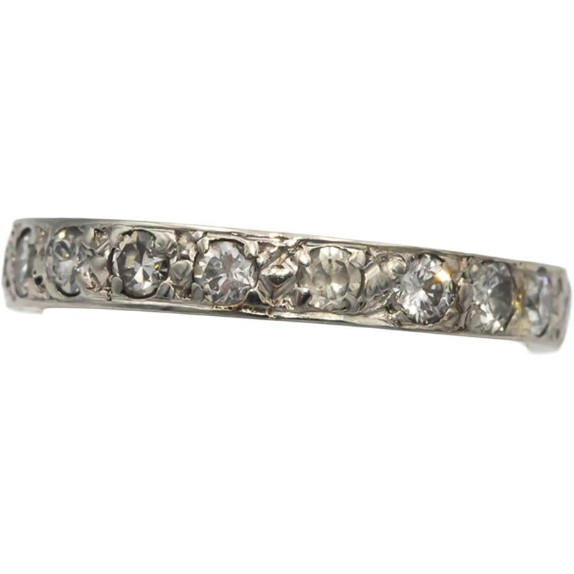 Vintage Antique Platinum 1.0CT VS Round Cut Diamond Eternity Ring Size 6.5