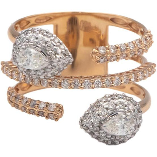18k Rose Gold 0.88CT VS Pear & Round Diamond Pave Multi-Band Ring Size 6.5