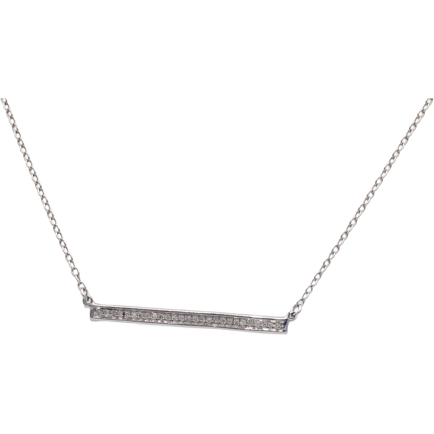 14k White Gold 0.10CT Round Cut Diamond Fixed Bar Pendant Necklace Chain