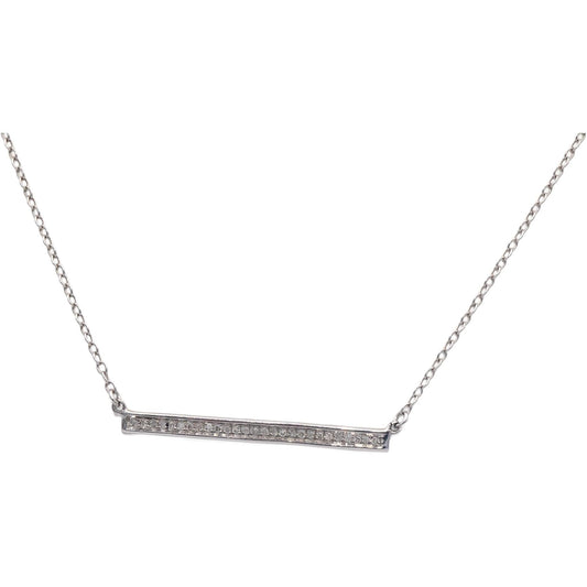 14k White Gold 0.10CT Round Cut Diamond Fixed Bar Pendant Necklace Chain
