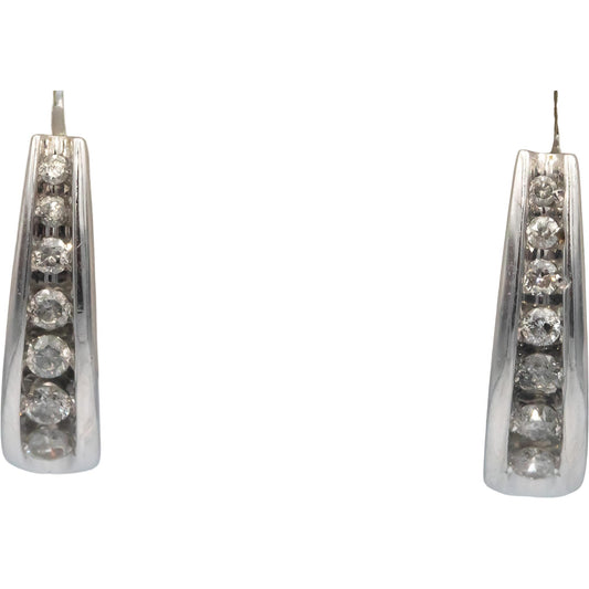 14k White Gold 0.35CT Round Cut Channel Set Curved Stud Earrings