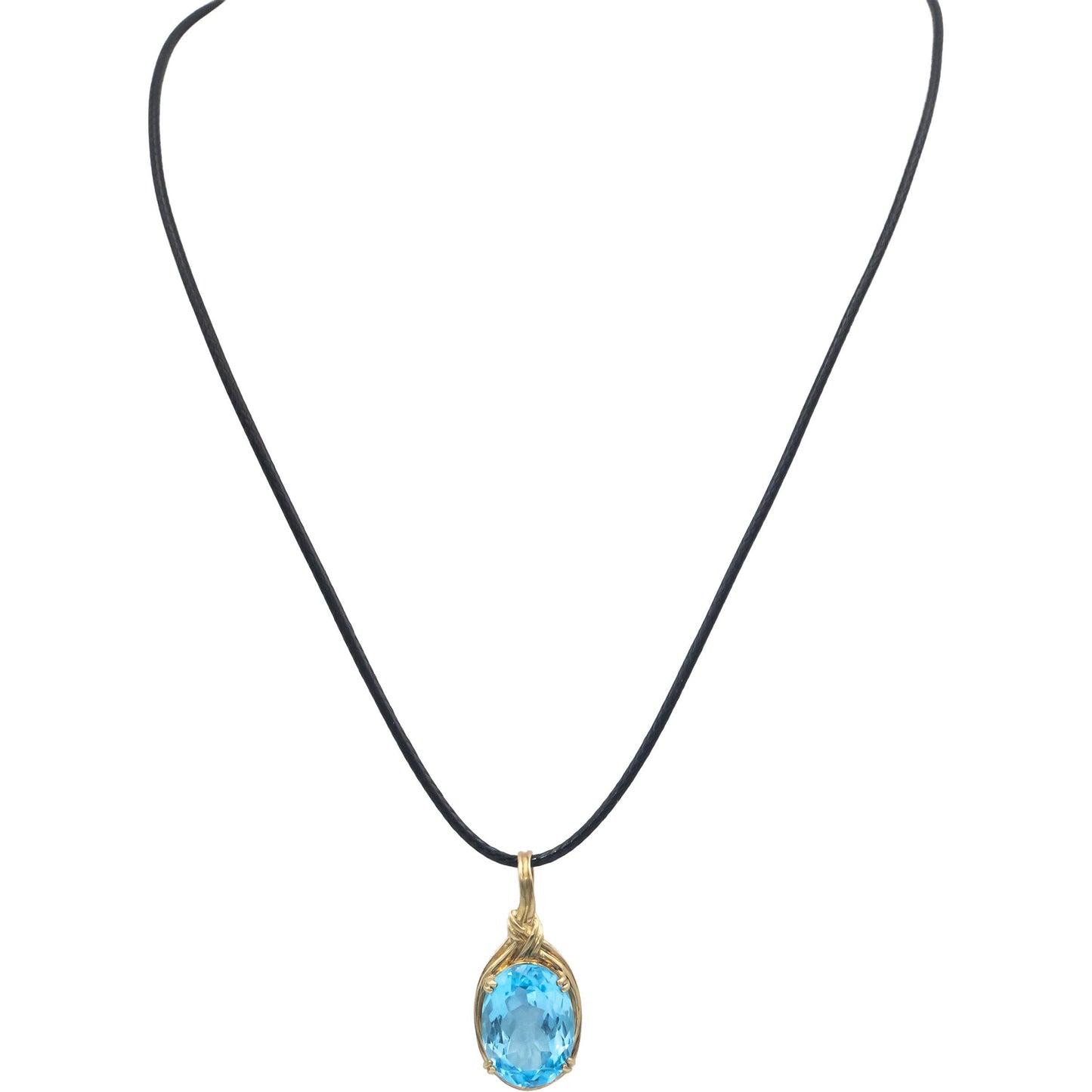 Blue Topaz Oval Cut 10k Yellow Gold Jewelry Pendant Necklace 6.0CT