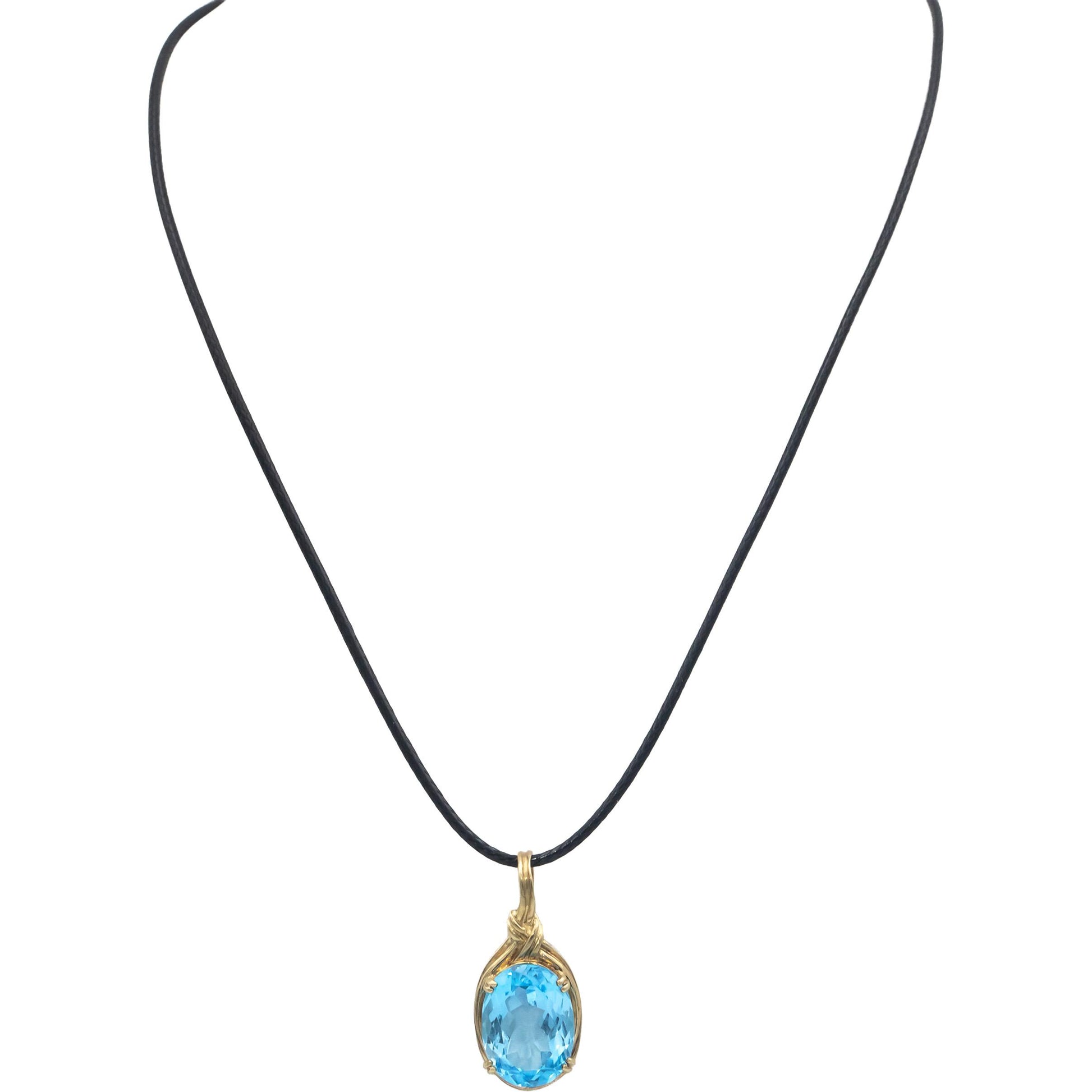 Blue Topaz Oval Cut 10k Yellow Gold Jewelry Pendant Necklace 6.0CT