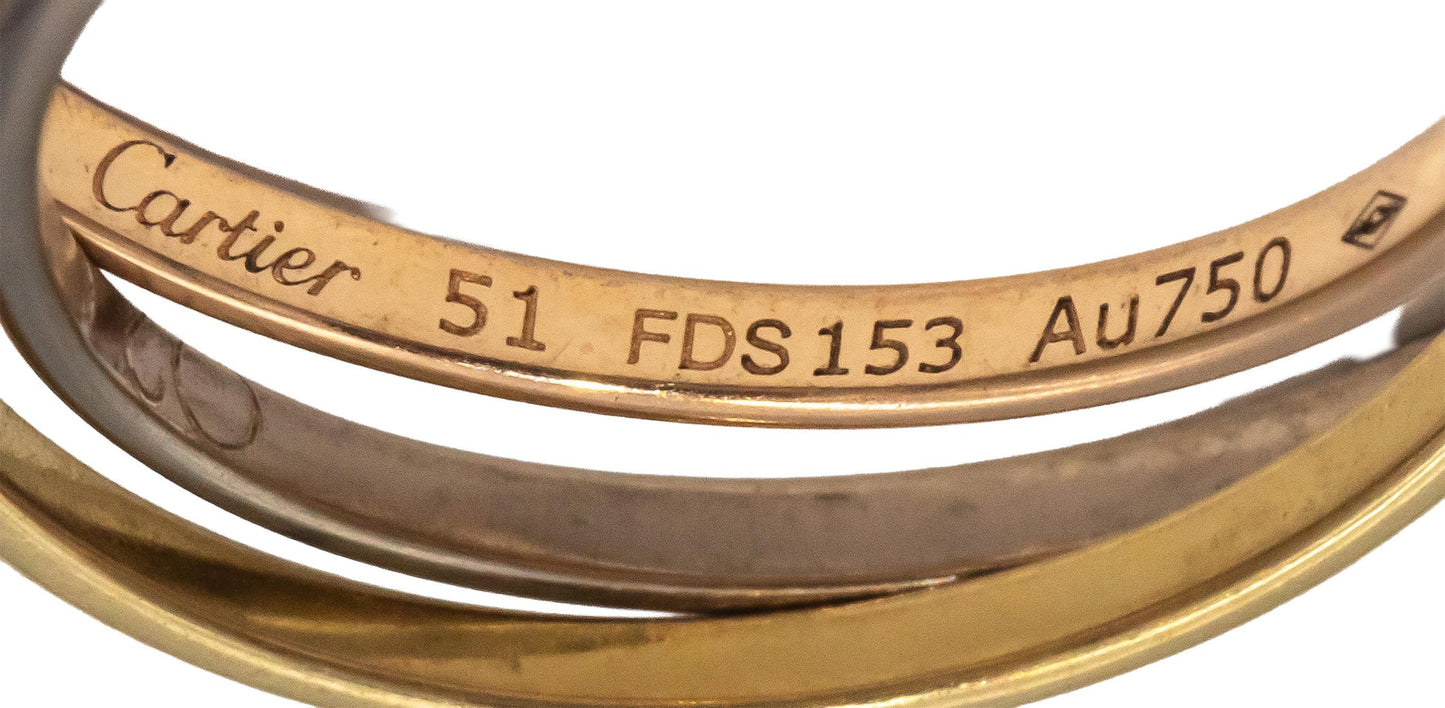 CARTIER 18k Tri-Color Gold Trinity Band Ring Euro Size 51 Size 5.75 w/ Papers