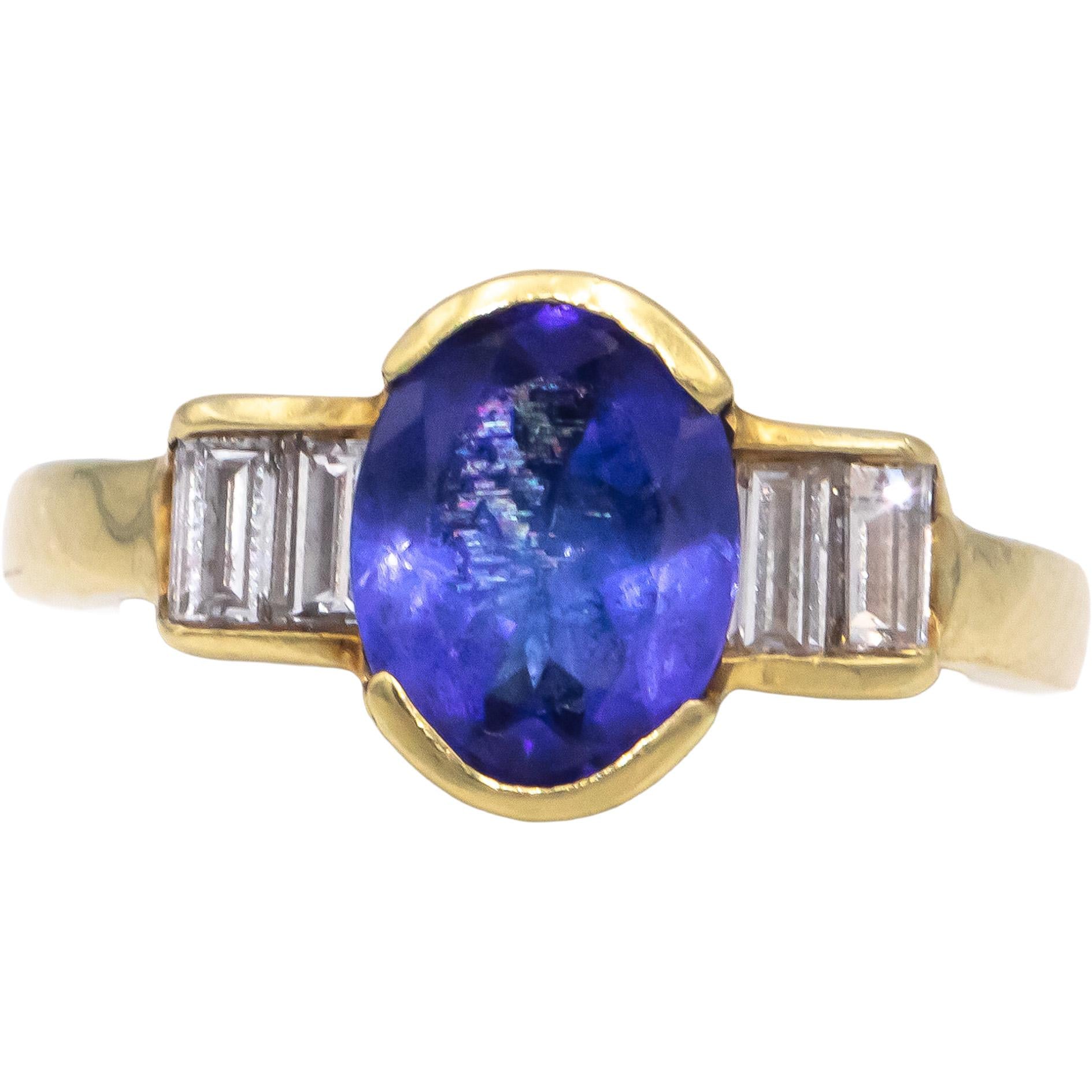 Diamond and Tanzanite 18k Yellow Gold Jewelry Cocktail Ring 2.20CT Size 5