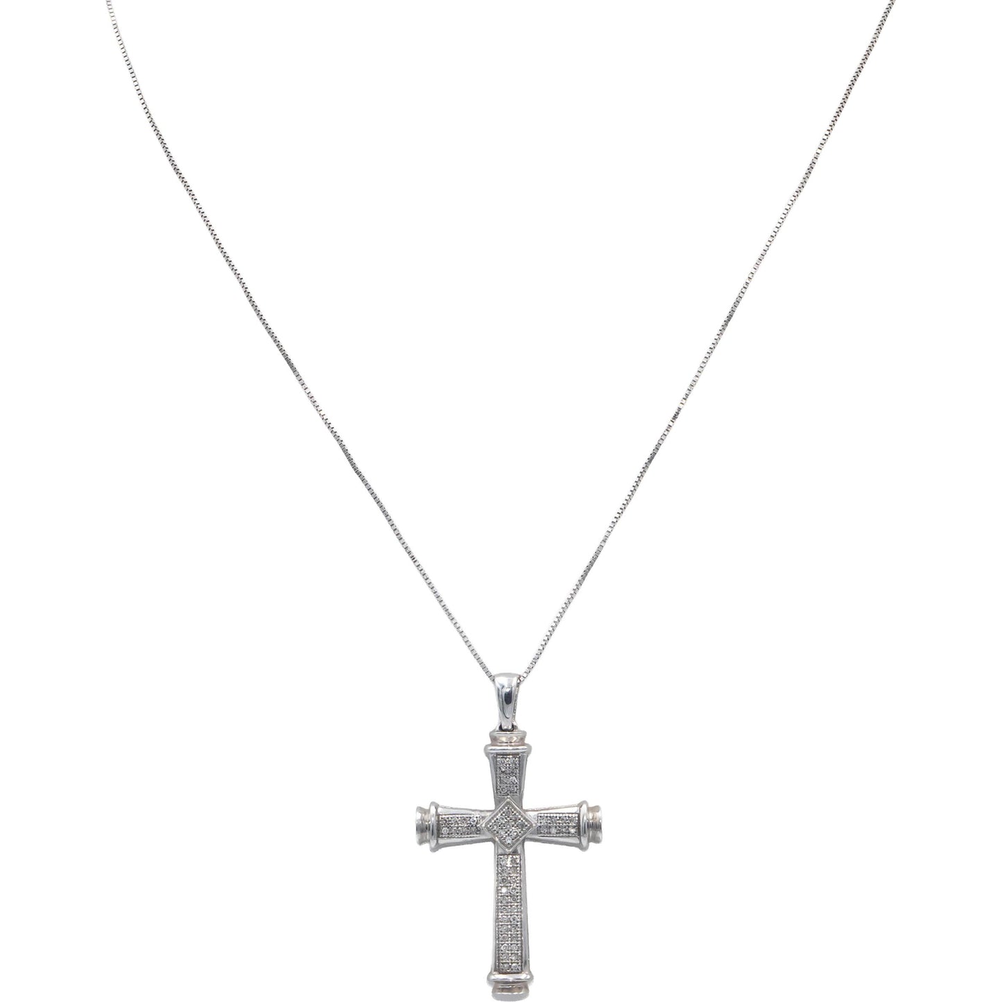 14k White Gold Round Diamond Cross Crucifix Pendant Necklace 0.15CT
