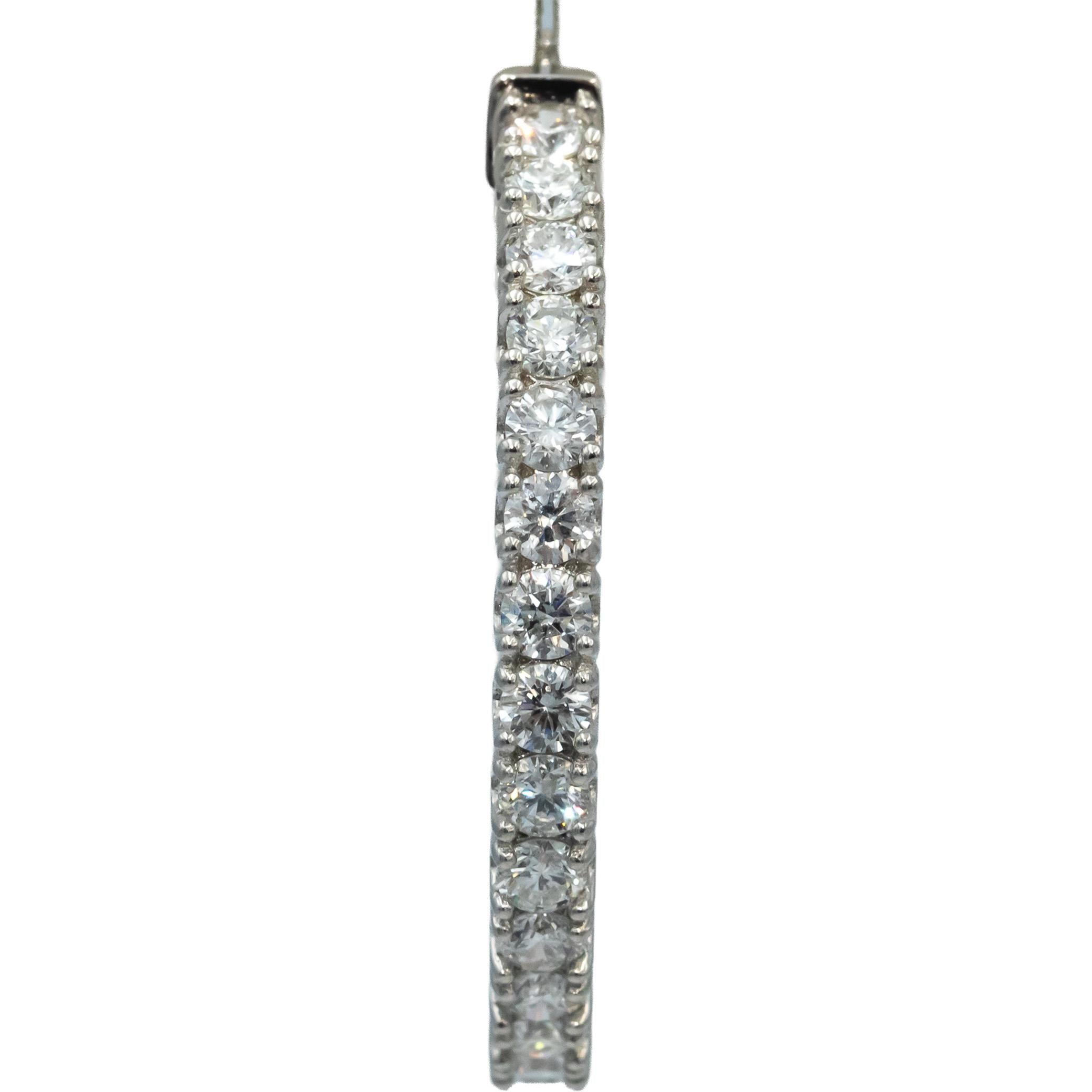 14k White Gold Round Diamond Inside Out Circle Hoop Earrings 5.35CT