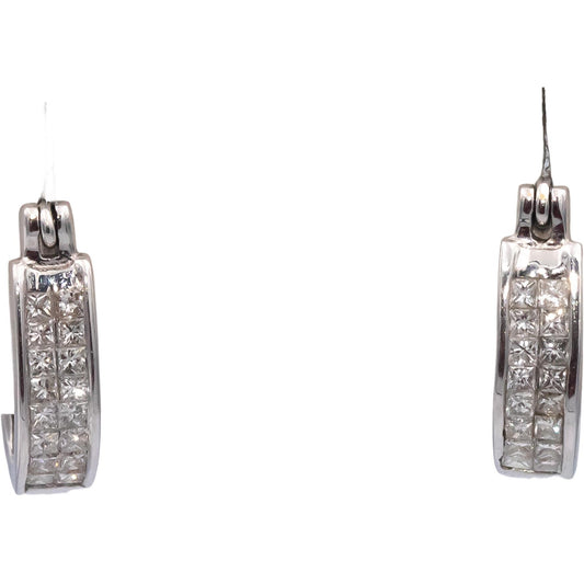 14k White Gold Princess Cut Invisible Set Huggie Hoop Earrings 0.50CT