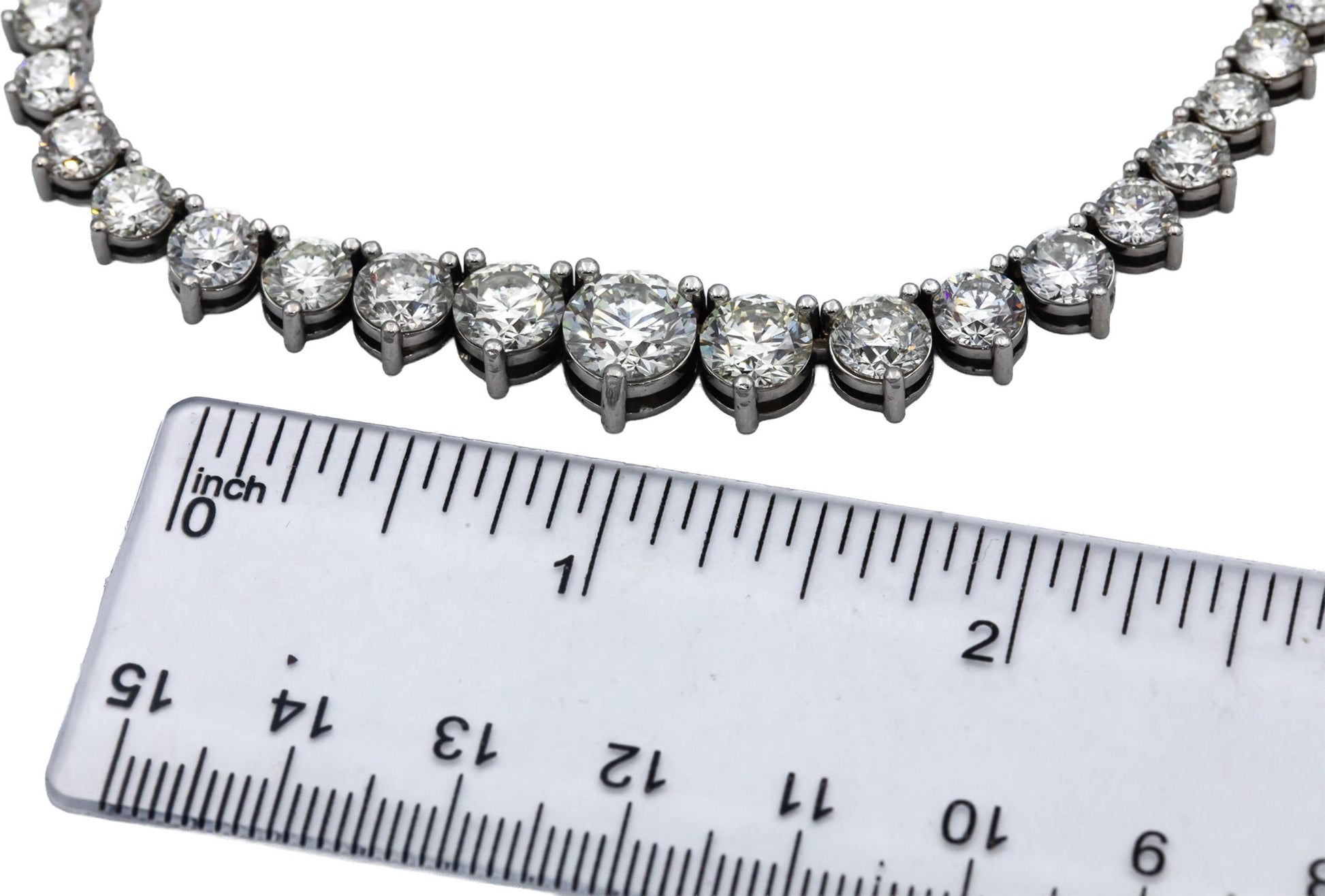 14k White Gold VS Round Diamond Riviera Necklace Chain 29.06CT w/ 2.02CT Center