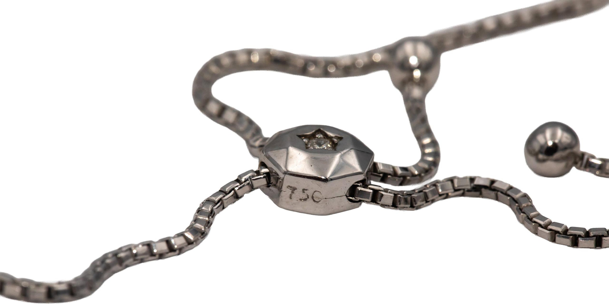 18k White Gold Round Diamond Bolo Bracelet w/ Adjustable Clasp 0.70CT