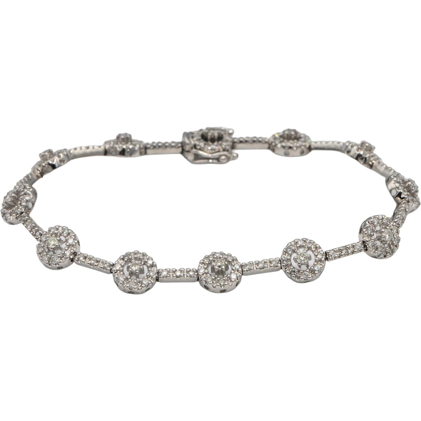 14k White Gold Round Cut Diamond Fancy Link Bracelet 2.0CT