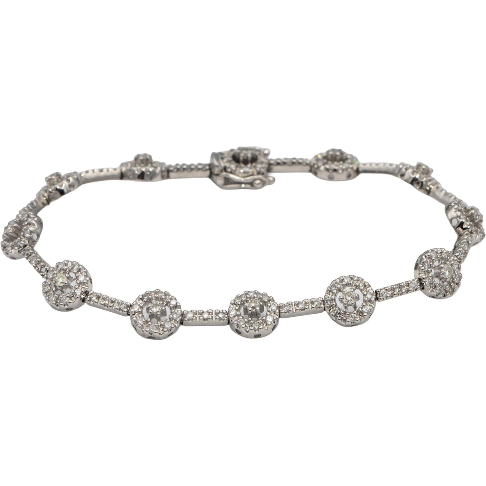 14k White Gold Round Cut Diamond Fancy Link Bracelet 2.0CT