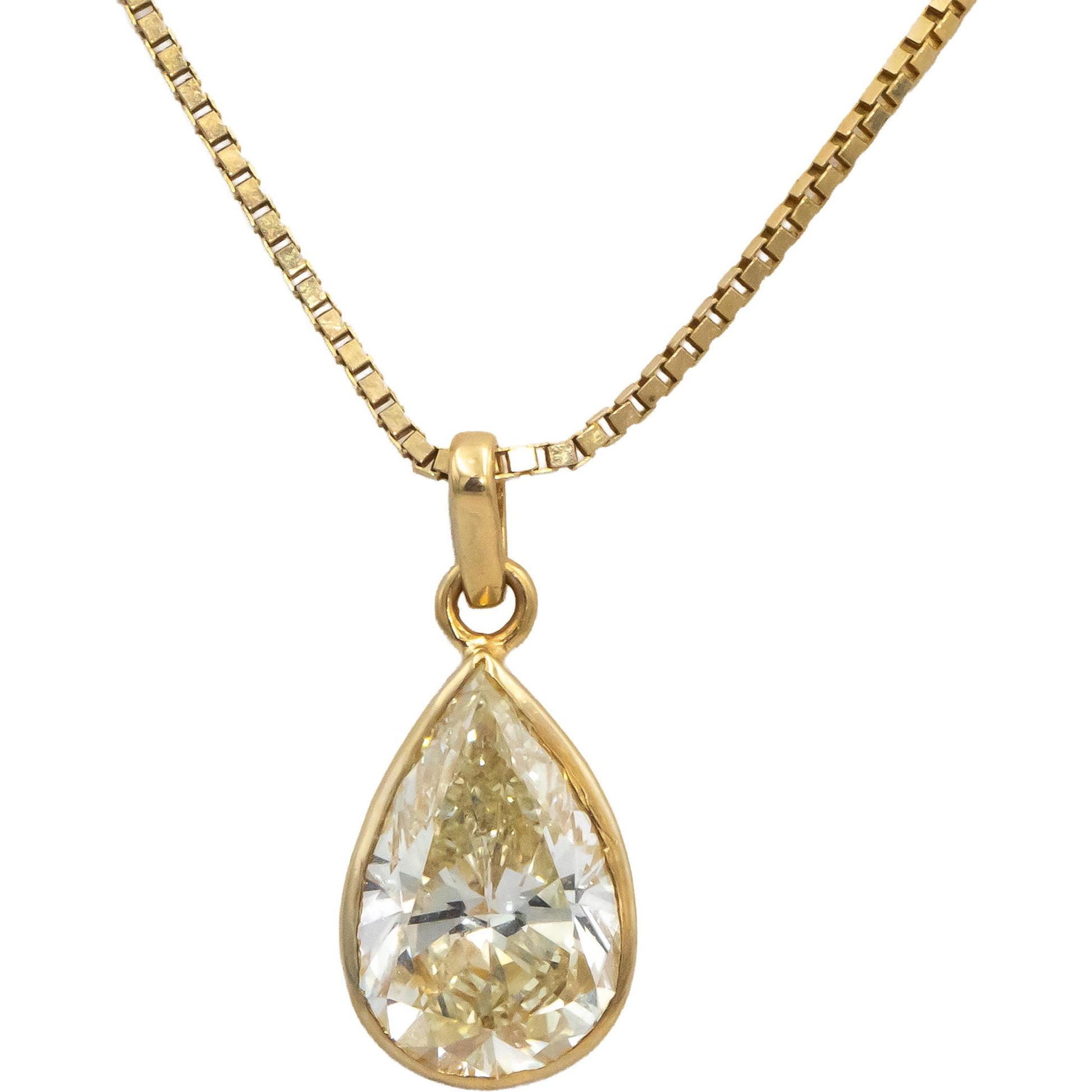 GIA Certified 14k Yellow Gold N/VS2 Pear Cut Diamond Pendant Necklace 3.05CT