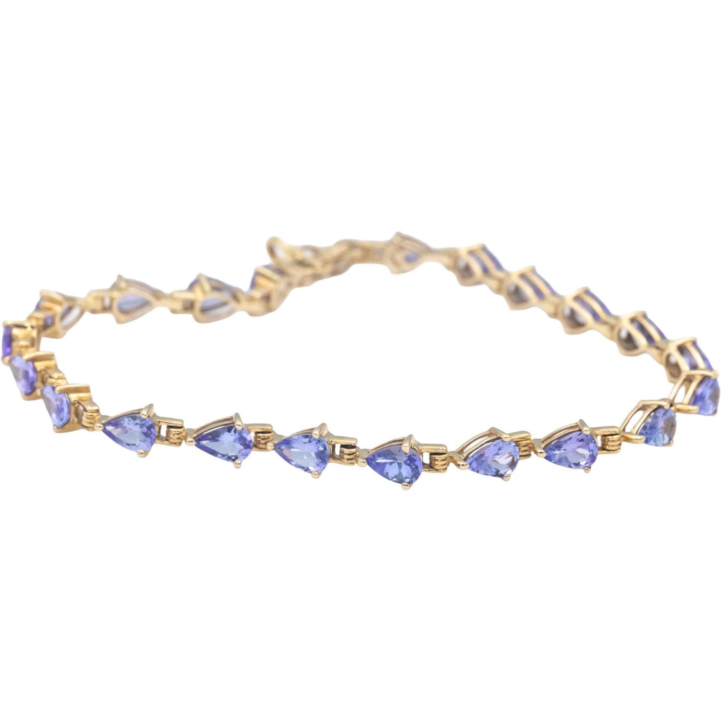 10k Yellow Gold Pear Cut Tanzanite Fancy Link Chain Bracelet 10.0CTW