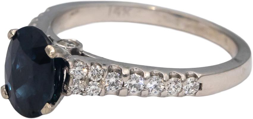 14k White Gold Oval Sapphire Round Diamond Cocktail Ring 2.36CT Size 7