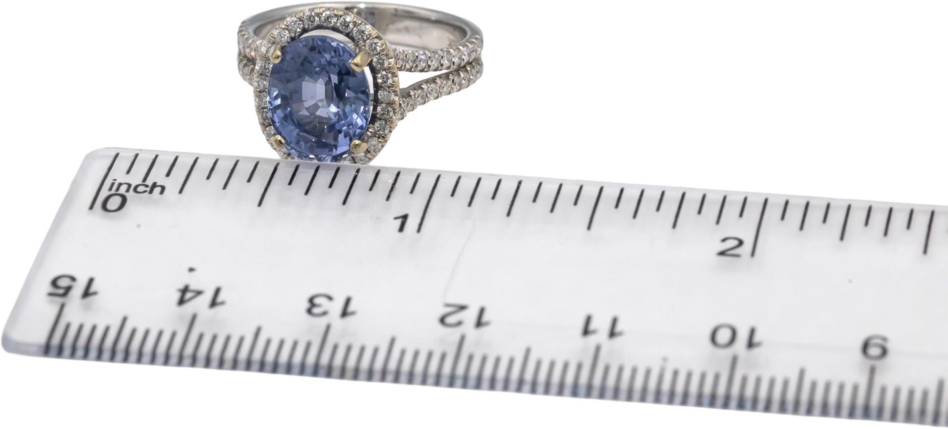 18k White Gold Oval Sapphire & Round Diamond Halo Cocktail Ring 4.90CT Size 6.5