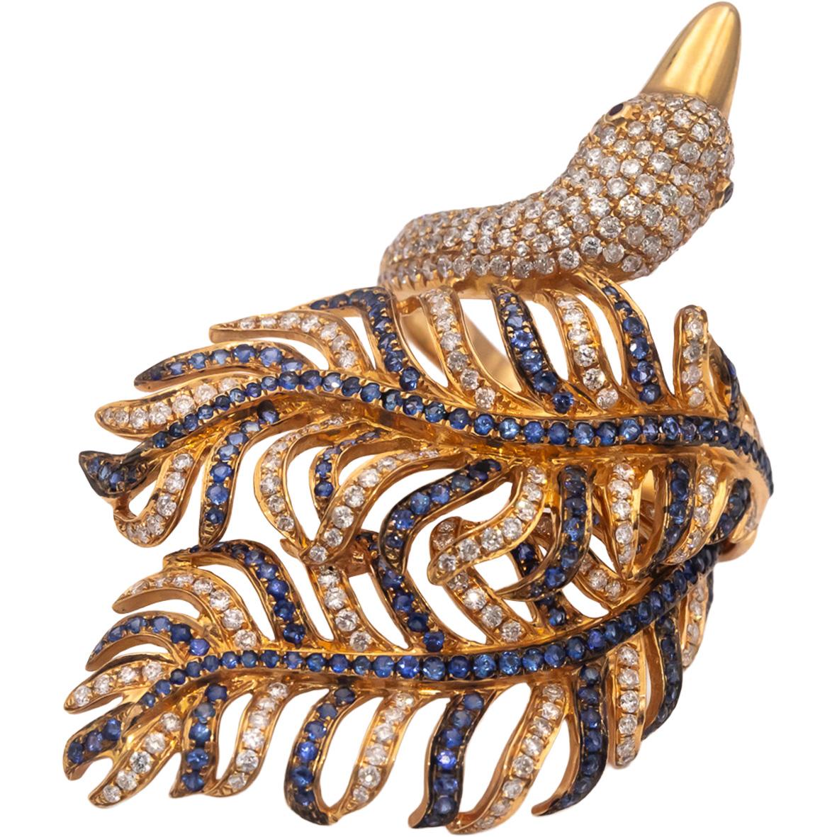 18k Rose Gold Round Diamond & Sapphire Jumbo Peacock Statement Ring 4.50CTW