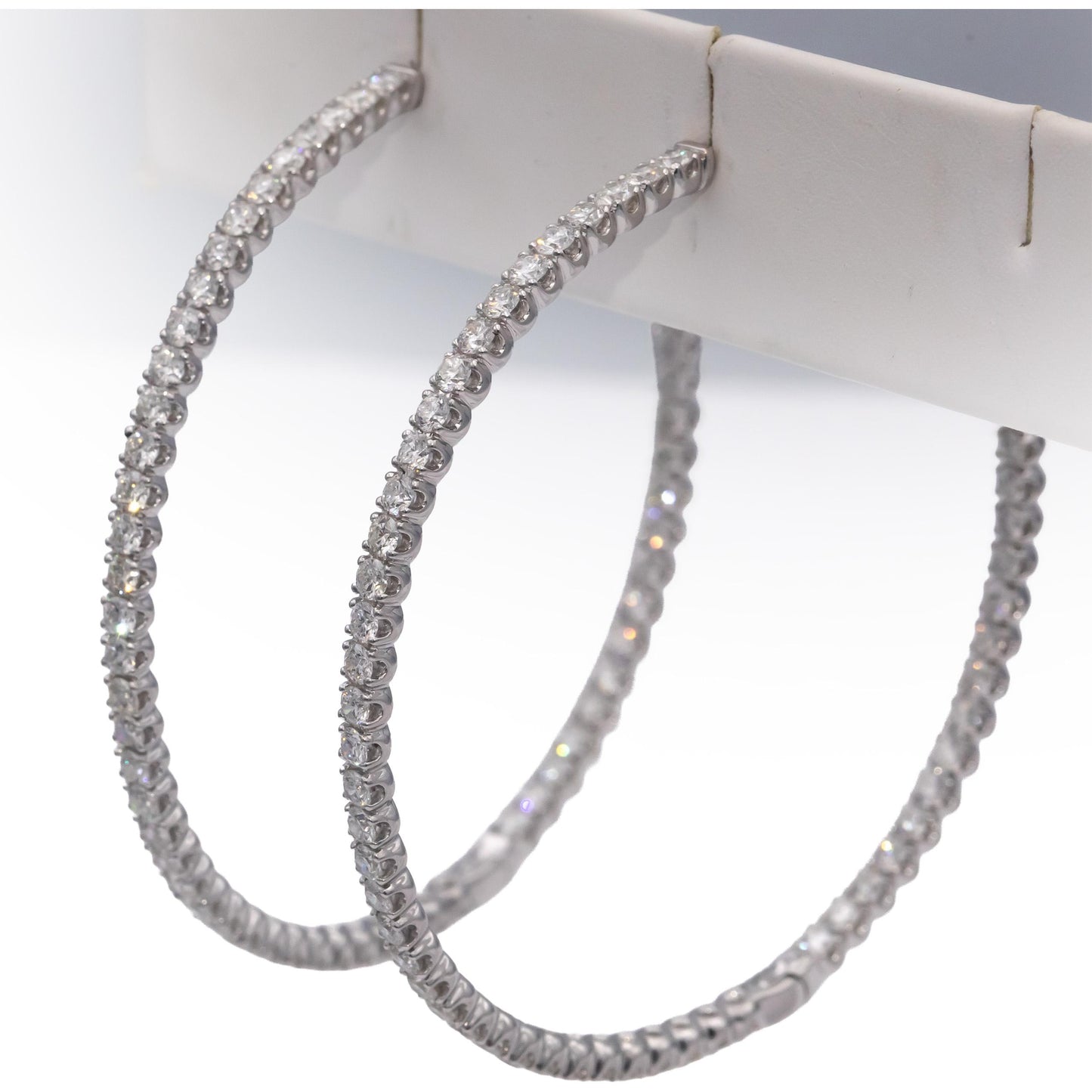 18k White Gold Round Diamond Inside Out Jumbo Hoop Earrings 7.17CTW