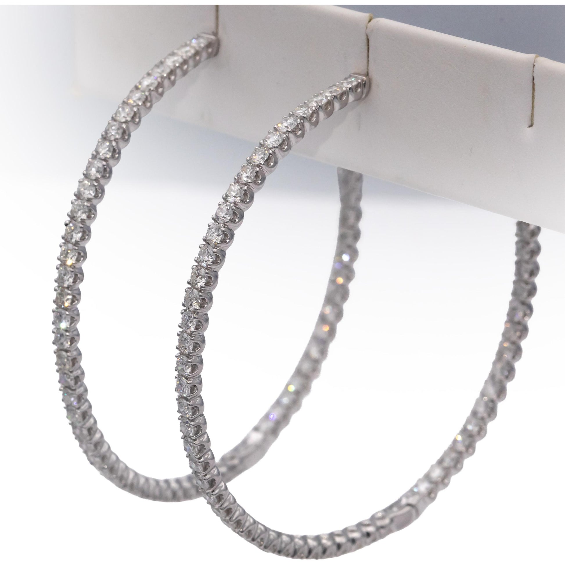 18k White Gold Round Diamond Inside Out Jumbo Hoop Earrings 7.17CTW