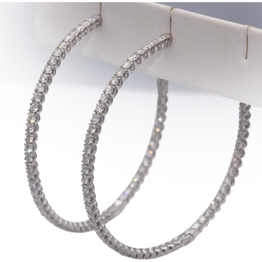 18k White Gold Round Diamond Inside Out Jumbo Hoop Earrings 7.17CTW