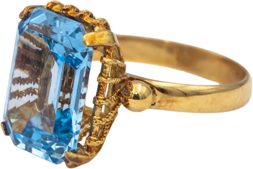 18k Yellow Gold Emerald Cut Blue Topaz Solitaire Cocktail Ring 11.0CTW Size 9