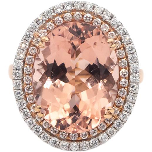 14k Rose & White Gold Oval Morganite Round VS Diamond Cocktail Ring 15.30CT