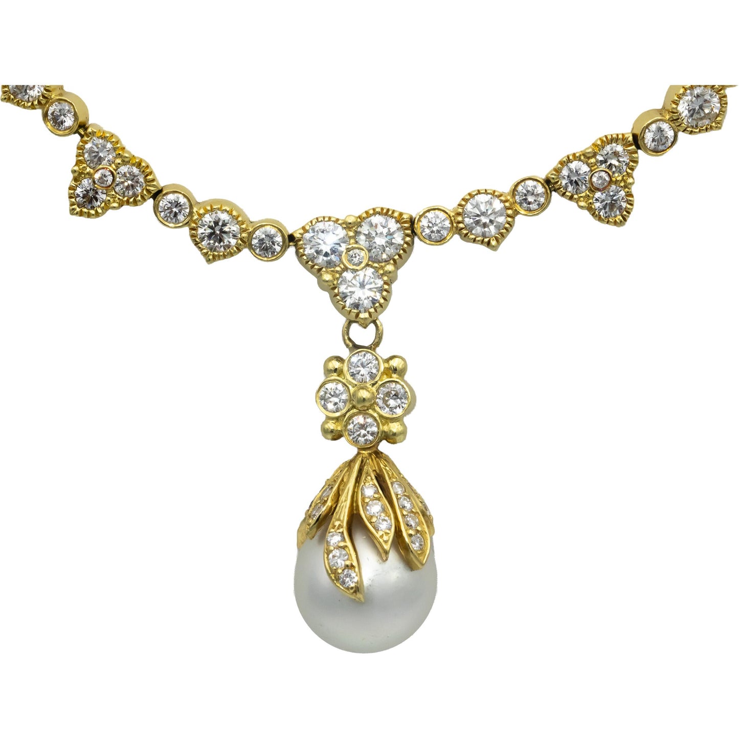 STAMBOLIAN VS Round Diamond & 14.5mm South Sea Pearl Formal Necklace 7.29CTW