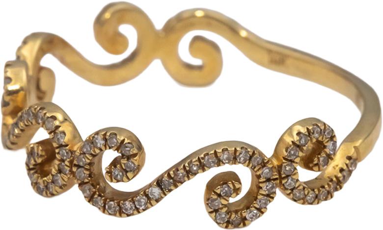 14k Yellow Gold Round Diamond Wave Scroll Band Ring 0.20CT Size 7.5