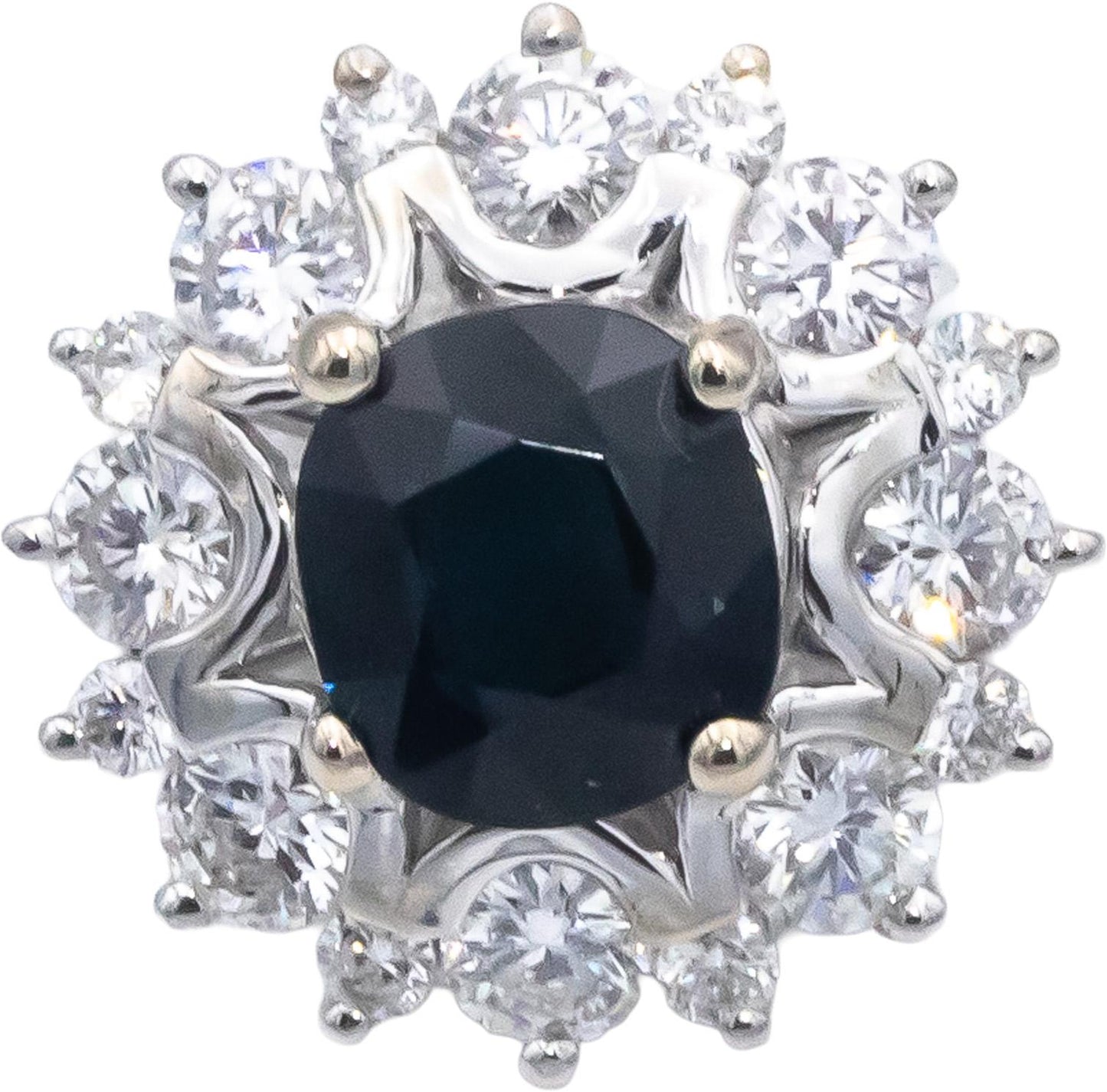 18k White Gold Round Blue Sapphire & Diamond Halo Ring 1.68CT Size 6.5