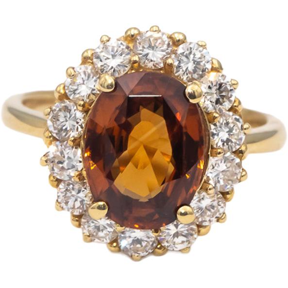 14k Yellow Gold Oval Orange Topaz & Round Diamond Halo Ring 4.10CT Size 8