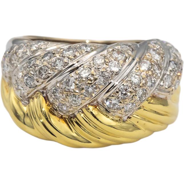 18k Yellow & White Gold VS Round Diamond Woven Cocktail Ring 0.95CT Size 6