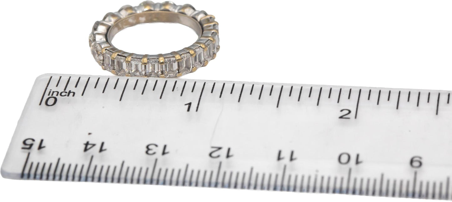 14k White Gold Round & Emerald Cut Diamond Eternity Band Ring 3.0CT Size 4.75