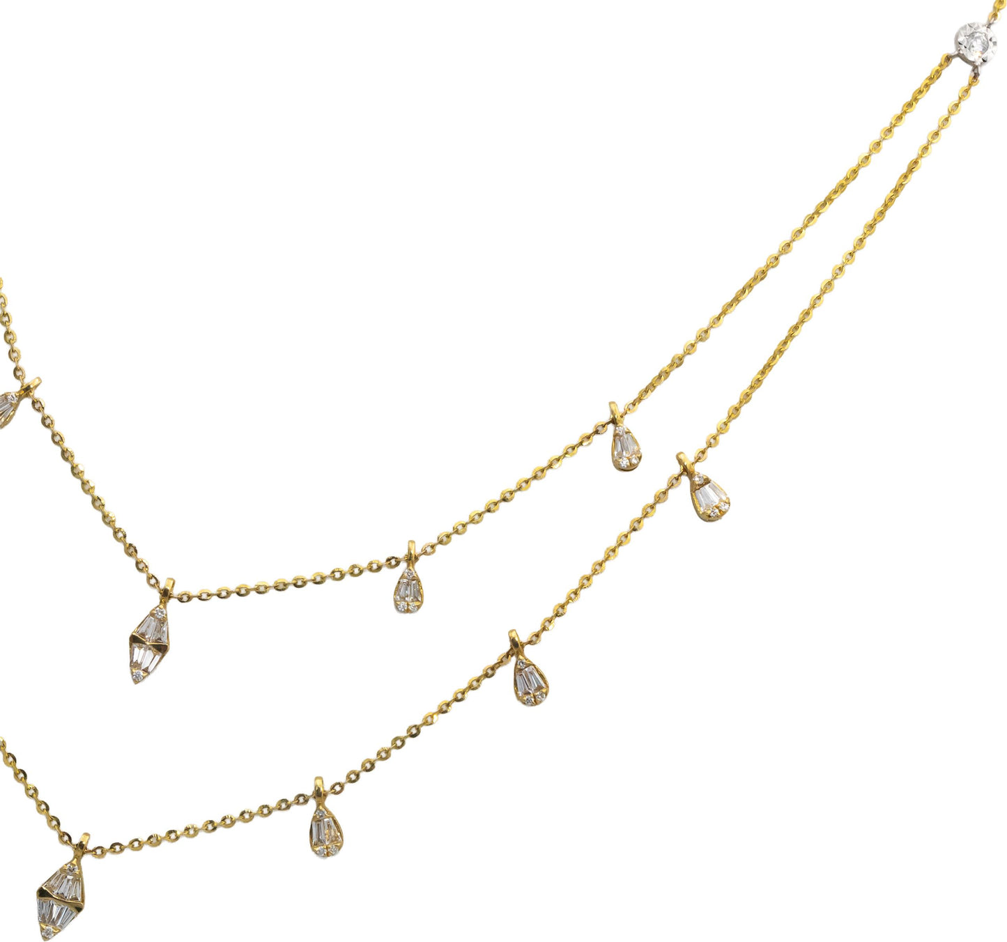 18k Yellow & White Gold VS Round & Baguette Diamond Negligee Necklace 0.95CT