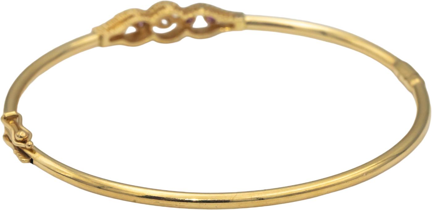 14k Yellow Gold Round Ruby and Diamond Bangle Bracelet 0.17CT